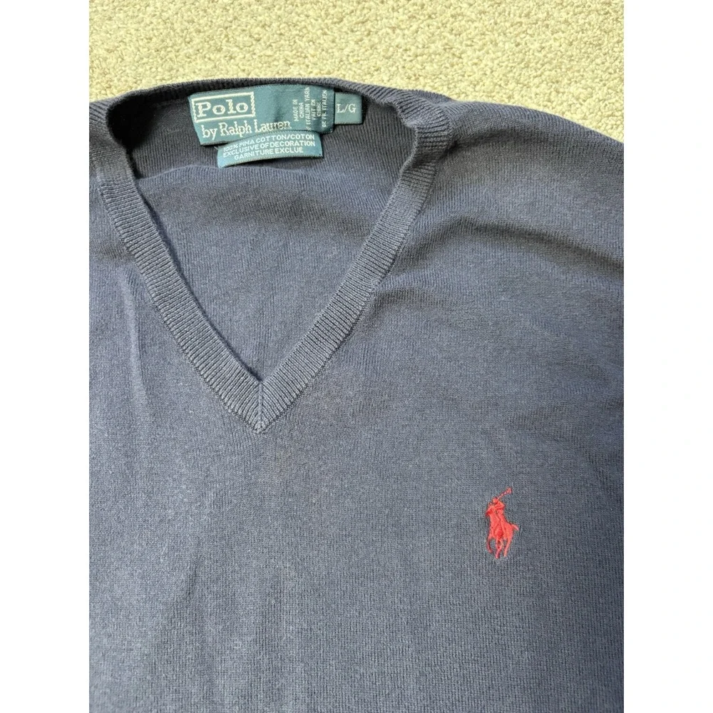 Polo‎ Ralph Lauren Men's Large Pima Cotton Sweater Vest Navy Blue Golf